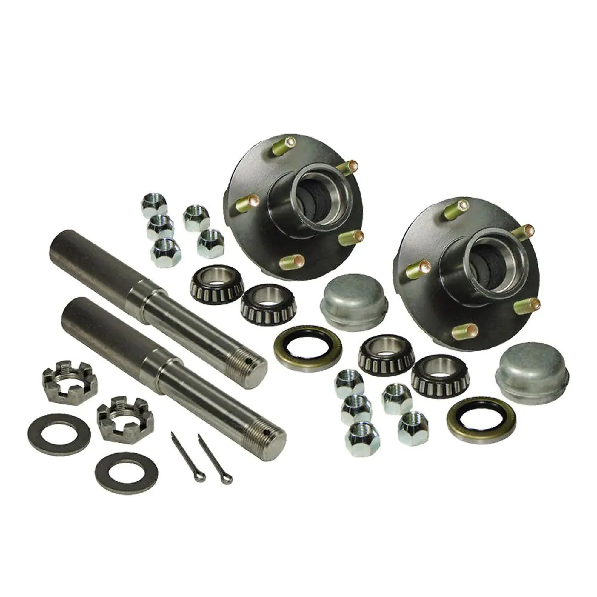 Rigid Hitch, Pair of 5-Lug Hub/Spindle End Units, Fits 1.5in Round Tube, Spindles for 1-1/16 Inch ID Bearings, 1350lb Capacity Per Hub, Model# AKRD-2200545